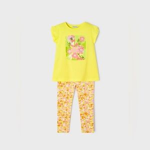Size 8 Girls Mayoral Bright Yellow and Pink Floral Pajama Set